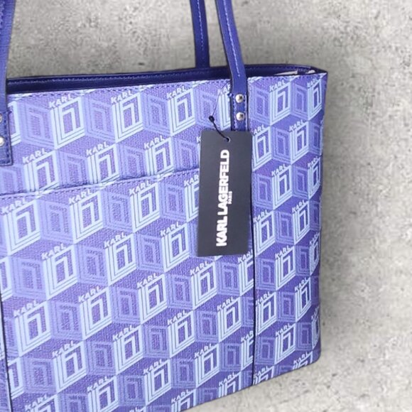 Karl Lagerfeld Blue Signature Maybelle Paris Tote - NWT - Picture 6 of 9